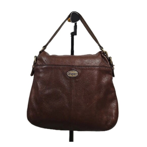 Fossil Long Live Cowhide Leather Fold Over Shoulder/Crossbody Bag Brown VINTAGE - Picture 2 of 11
